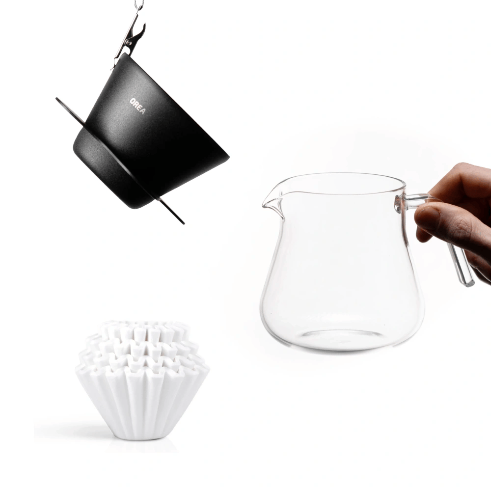 [Bundle] Orea O1 Brewer Steel + Orea Sensory Carafe 450ml, borosilicate glass + Kalita Wave 155 Coffee Filters